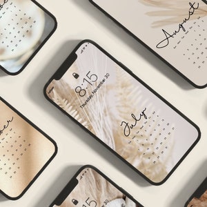 12 Kalender-Telefon-Hintergründe, 2025 Beige ästhetischer Sperrbildschirm, Telefon-Kalender-Hintergründe, neutraler ästhetischer Hintergrund, Sonntag Start
