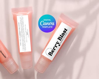 Retro Lipgloss Etikettenvorlage, Lippenbalsam Tube Etikett bearbeitbar, Lippenöl Etiketten Vorder- und Rückseite 2x0,68 "Gloss Label Vorlage Canva, Mini Label | C