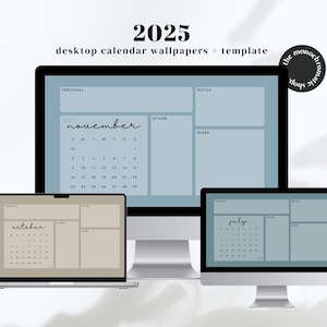 2025 Desktop Wallpapers + Calendars, Desktop Calendar Desktop Organizer Laptop Background Macbook Wallpaper Neutral Minimalist Boho Computer