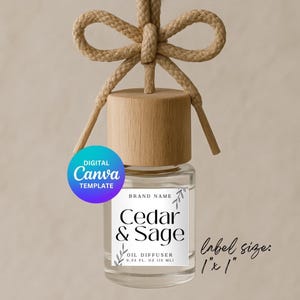 Autoöl-Diffusorflaschenetikettenvorlage, Etikettendesign, Produktetikett, Autoduft-bearbeitbare Vorlage, quadratisches Flaschenetikett, Canva-Vorlage |B