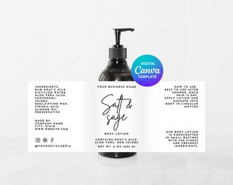 Pump Bottle Label Template, Lotion Label Design, Product Labels, Lotion Editable Template, 8 oz bottle label, body wash label, skincare | E