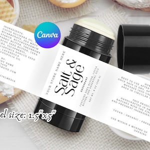 Modello di etichetta per contenitore di deodorante, design di etichetta per balsamo per le labbra, etichette di prodotto, modello modificabile per balsamo, etichetta per bottiglia da 8 once, etichetta per stick di lozione / B