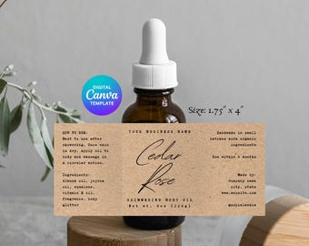 Plantilla de etiqueta para frasco gotero, plantilla digital, etiqueta para frasco de suero, etiqueta para frasco de aceite, etiqueta para aceite facial, etiqueta para aceite capilar, descarga de Canva / Ap3