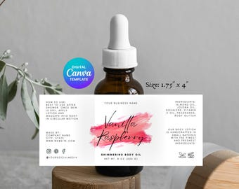 Plantilla de etiqueta para frasco gotero, plantilla digital, etiqueta para frasco de suero, etiqueta para frasco de aceite, etiqueta para aceite facial, etiqueta para aceite capilar, descarga de Canva / X