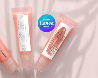 Lipgloss Etikettenvorlage, Lippenbalsam Tube Etikett bearbeitbar, Lippenöl Etiketten Vorder- und Rückseite 2x0,68 "Gloss Label Template Canva, Mini Label | X