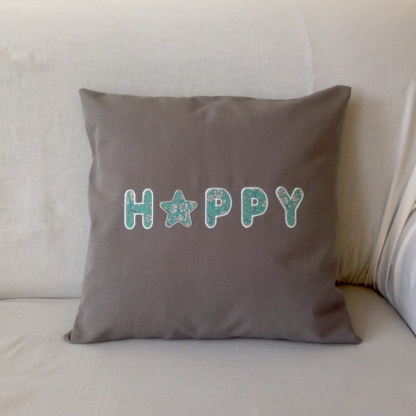 Coussin HAPPY gris et vert