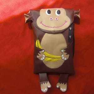 Bag bag/nursery/preschool to snack bag/blanket child monkey Brown and beige leatherette