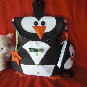 Bag school bag/nursery/preschool snack bag/blanket child Penguin in black and white imitation leather