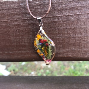 Real Flower Resin Necklace With Forest Leaves and Wild Flowers