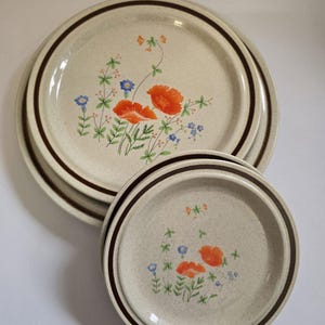 Set of 4 Vintage 1970&#39;s Baycrest Stoneware Plates - Made in Japan MAYWOOD 3401 - Various sizes