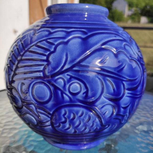 Vase boule bleu