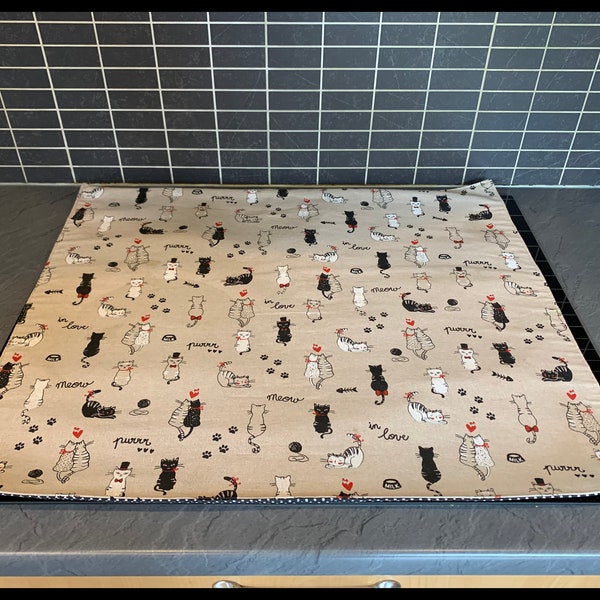 Protège plaque de cuisson en tissu bachette "Chat" , vsieline et tissu coton