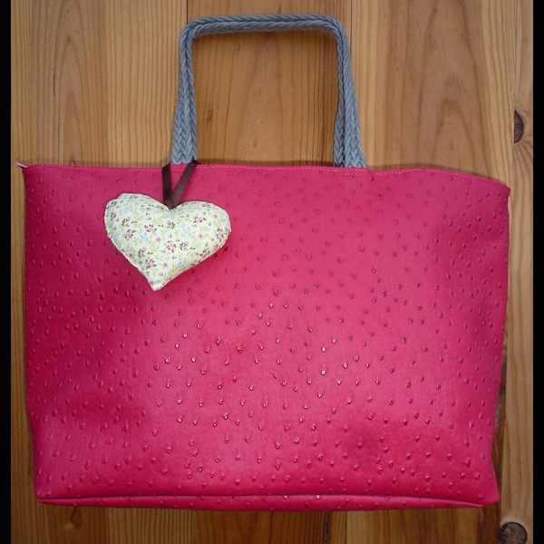 Sac à main en simili cuir autruche fuchsia avec fermeture zippée