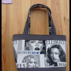 &quot;Les femmes&quot; tote bag in meubelstof en donkergrijs geruite stof
