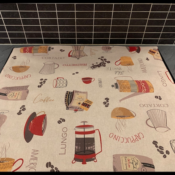 “My Breakfast” hob protector in bachette fabric, vsieline and cotton fabric