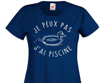 T-shirt femme Je peux pas J'ai piscine navy - Excuse bidon