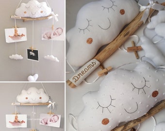 Pêle-mêle Porte-photos nuage blanc bois flotté décoration chambre enfant bébé