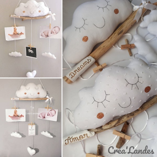 Pêle-mêle Porte-photos nuage blanc bois flotté décoration chambre enfant bébé