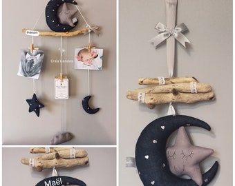 Duo of photo holder creations and blue and gray driftwood suspension