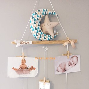 Photo collage Driftwood photo holder baby child room decoration blue and beige tone image 2