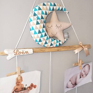 Photo collage Driftwood photo holder baby child room decoration blue and beige tone image 3