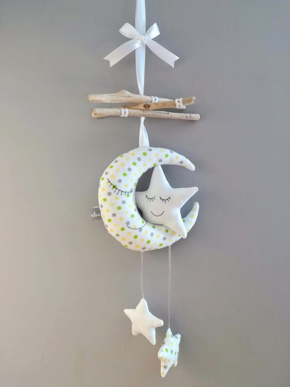 Mobile Wood Floated Moon Stars Decoration Room Child Baby Etsy