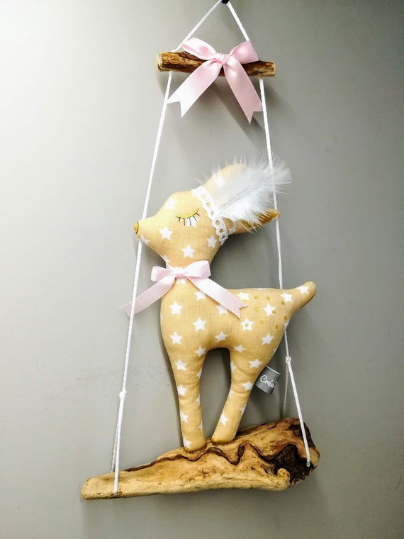Suspension Murale Mobile Bebe En Bois Decoration Biche Faon Etsy