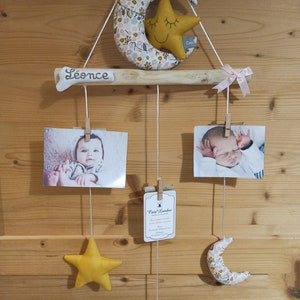 Photo holder mustard pink flowery peel mix photos driftwood mobile child baby personalized room decoration birth gift image 8