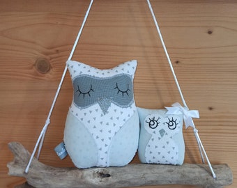 Baby room wall decoration in Driftwood and owl duo fabrics