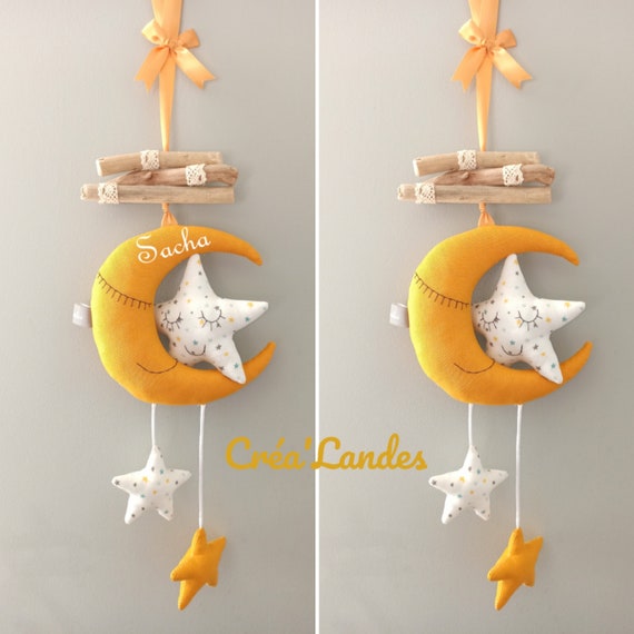 Mobile Bois Flotte Lune Etoiles Decoration Chambre Enfant Bebe Etsy