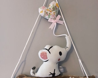 Driftwood mobile light gray elephant and its floral driftwood balloon baby room decor