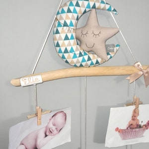 Photo collage Driftwood photo holder baby child room decoration blue and beige tone image 4