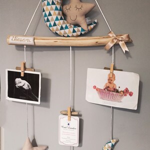 Photo collage Driftwood photo holder baby child room decoration blue and beige tone image 6