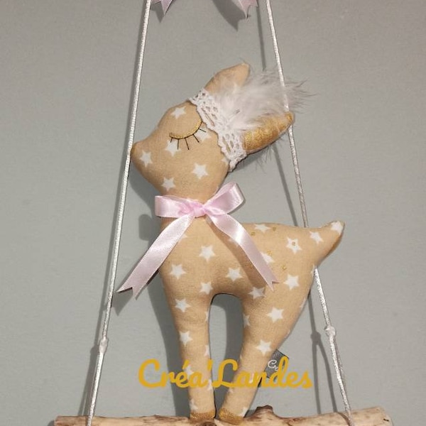 Wooden baby mobile wall hanging decoration doe fawn baby child