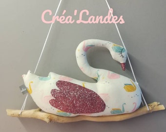 Mobile swan driftwood wall decoration for child's or baby's room