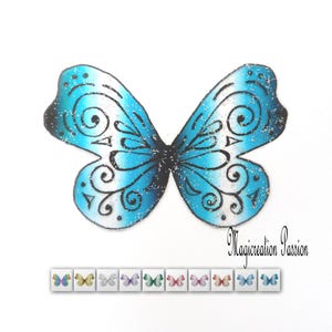 ailes papillon transparents vernis ou pailletés motifs arabesques, 3-4-5 ou 9.5 cm,"Jasmine", pour bébé fimo, figurine fée, scrap, inclusion