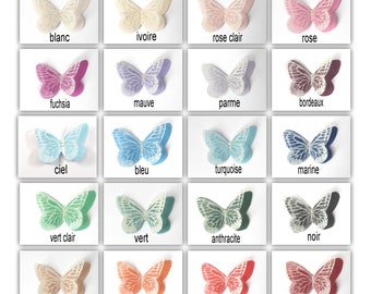 ailes papillons double ailes soie couleur et transparent blanc pailleté 3.5 cm pour scrapbooking, carterie, déco florale, création bijoux