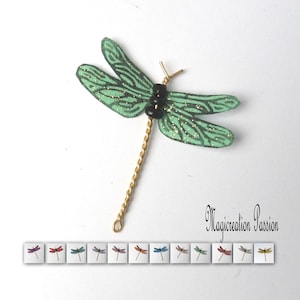 libélula de seda cuerpo de 5 cm de perlas negras y metal dorado para creaciones de scrapbooking, tarjetería, joyería, decoración del hogar, hecho en Francia