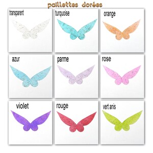 ailes fée transparentes unies 6.5 cm pailletées argentées ou dorées , pour figurines fées, bébés fimos, petites poupées image 4