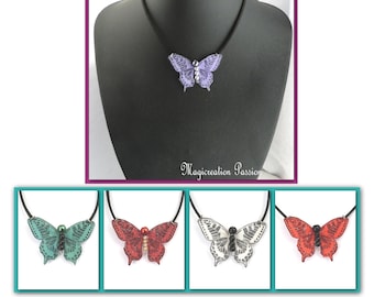 collier papillon soie 5 cm, cordon suédine noir 37 cm + 5 cm, pailleté, corps perles, plusieurs coloris,  bijou romantique printemps-été