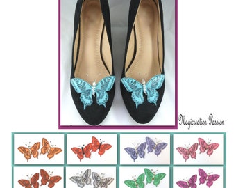 clips chaussures papillons soie et perles, plusieurs coloris, accessoires romantiques, élégants pour escarpins, ballerines, modèle Maéva