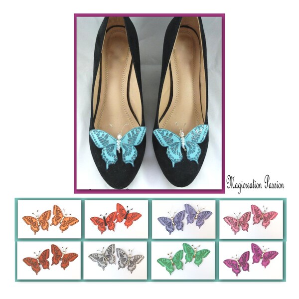 clips chaussures papillons soie et perles, plusieurs coloris, accessoires romantiques, élégants pour escarpins, ballerines, modèle Maéva