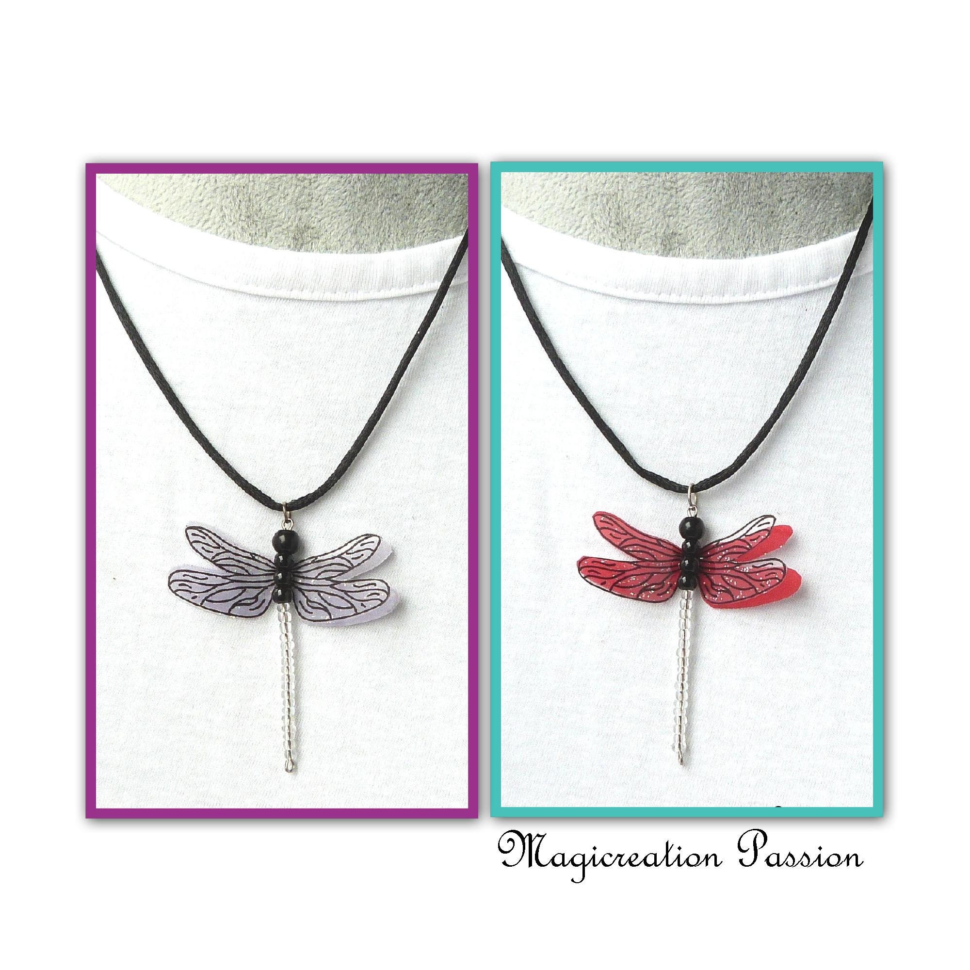3D Dragonfly Necklace Silk and Transparent Glitter 5.5 Cm Pendant 42 Cm Adjustable Black Satin Cord Several Colors Costume Jewelry Etsy Canada