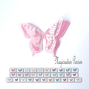 ailes papillons doubles, soie et transparent blanc ou noir pailleté argenté, 5 cm, plusieurs coloris, création bijou, carterie, scrapbooking