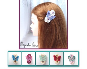 clip antideslizante de flores y mariposas, seda y lentejuelas, 6 cm, ideal para cabello fino, peinado romántico, primavera, verano, boda, compromiso