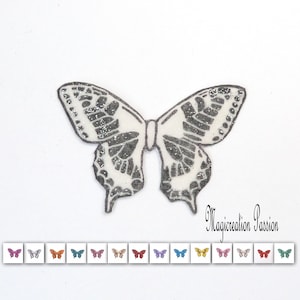 ailes papillon soie pailleté argenté 5 cm sur polyphane "Maéva", déco florale, Home déco, romantique, carterie, scrapbooking,création bijoux