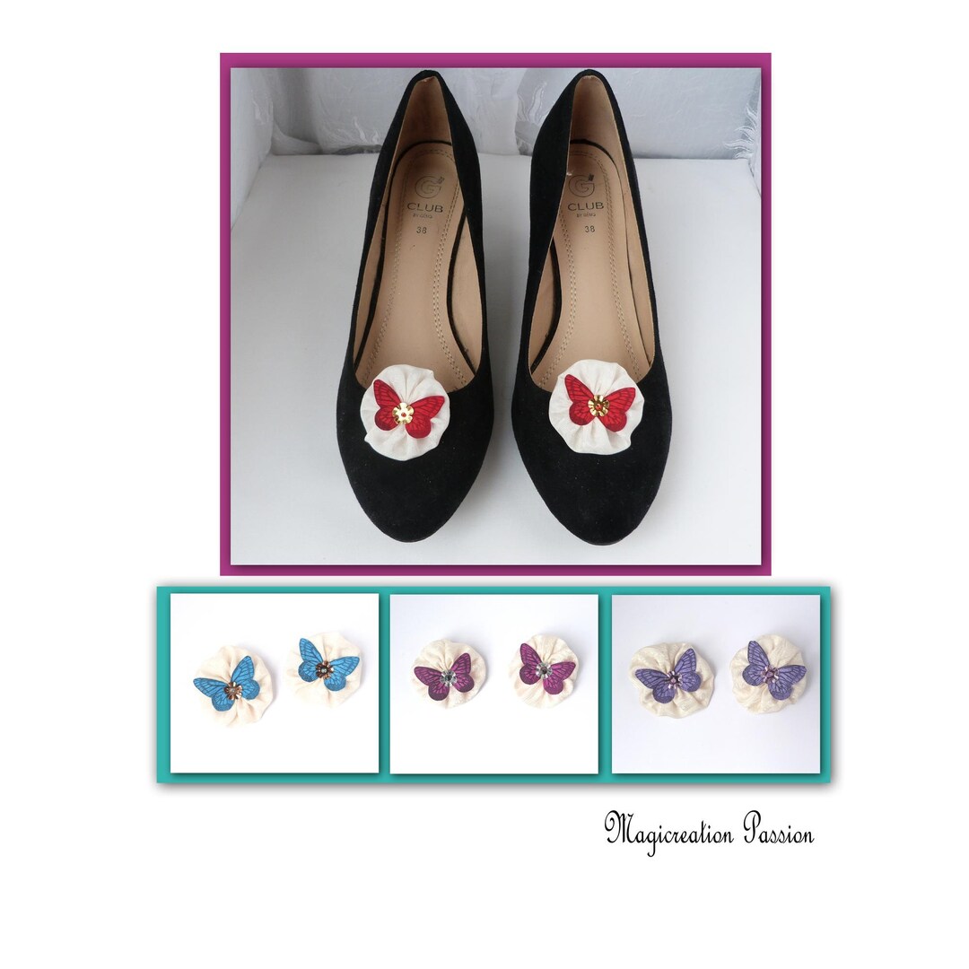 Clips Shoes White Flowers and Silk Butterflies Romantic Etsy