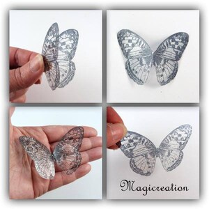 ailes papillons transparents 7.5 cm pailleté argenté, 2 modèles, scrapbooking, carterie, home déco, figurines, bijoux, décoration bouquet image 3