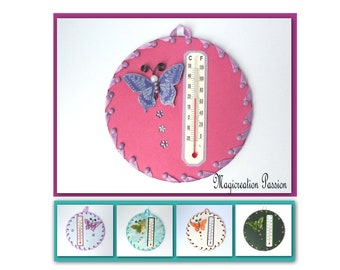 thermomètre papillon, support CD recyclé 12 cm diamètre, papillon 3D plastifié, décor mural intérieur, romantique, plusieurs coloris