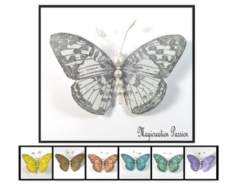 magnet papillon soie 7.5 cm + 1 aimant, corps perles, plusieurs coloris, décor romantique mur, abat-jour, lampe, rideau